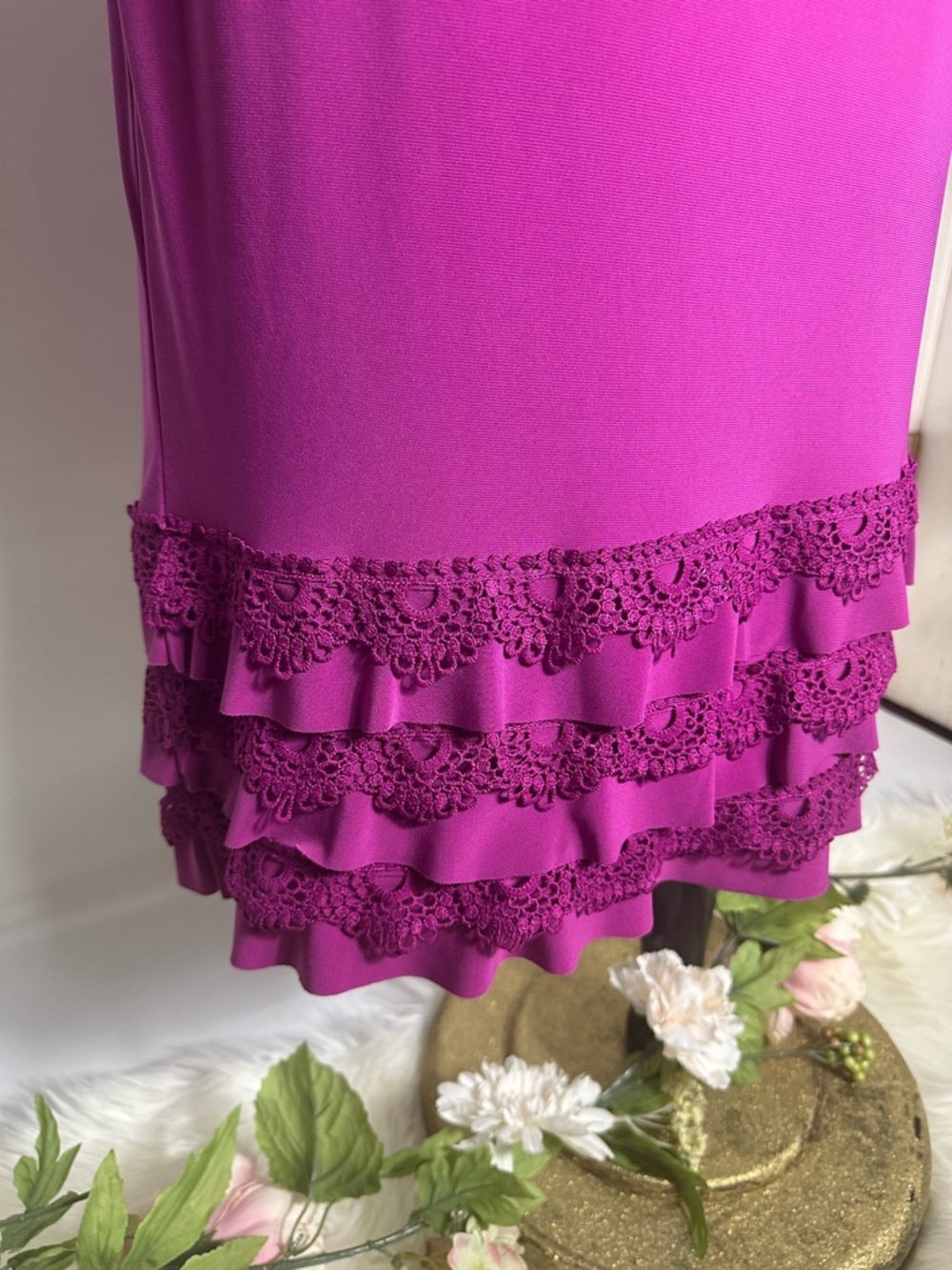 Unk Fuchsia Tiered Lace-Hem Midi Skirt - Picture 4 of 5